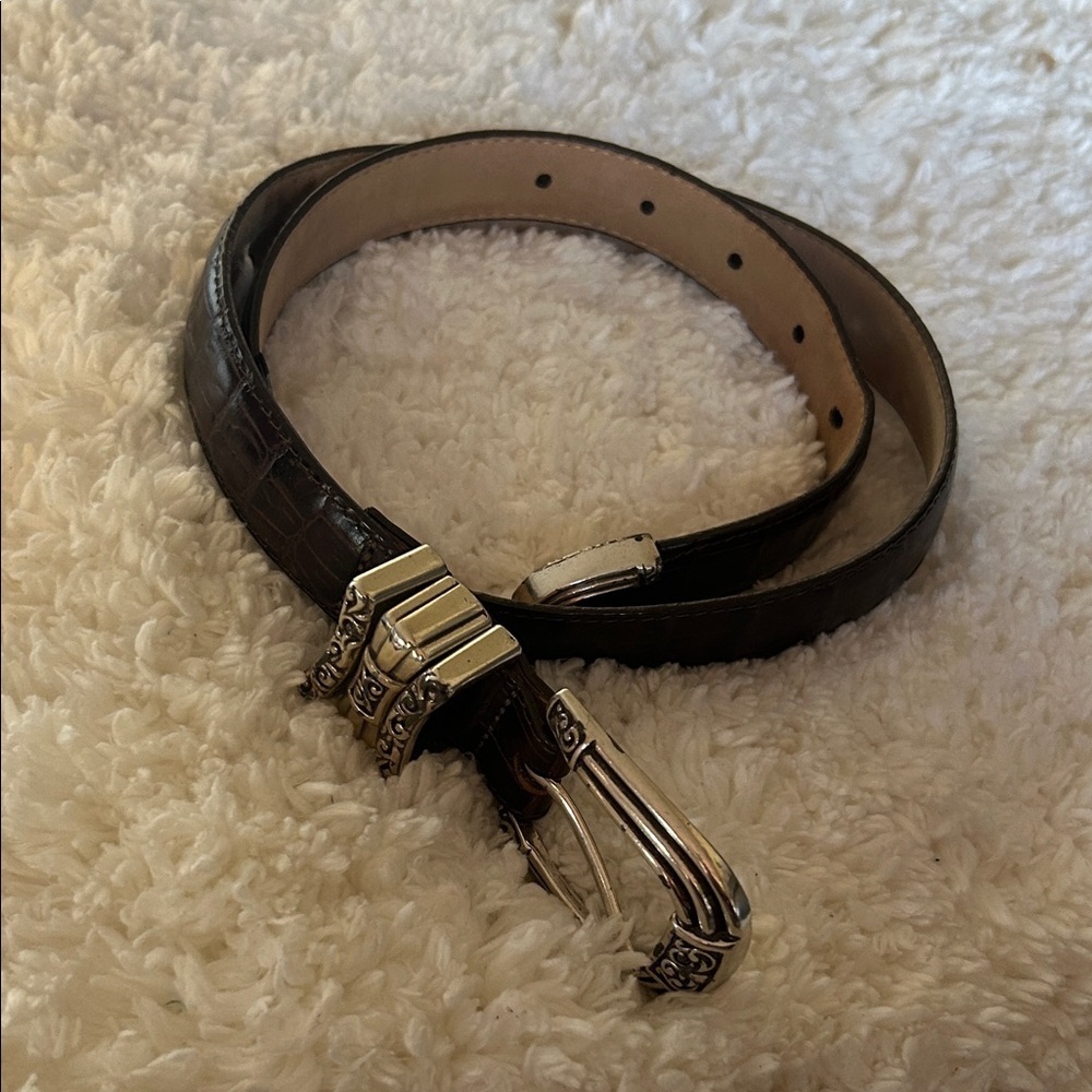 Brighton Dark Brown Leather Belt With Silver Accents